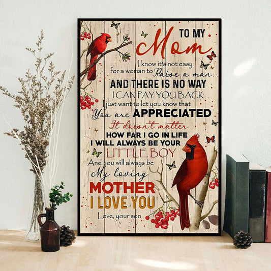 Para mi mamá, sé que no es fácil criar a un hombre Póster del Día de la Madre, lienzo
