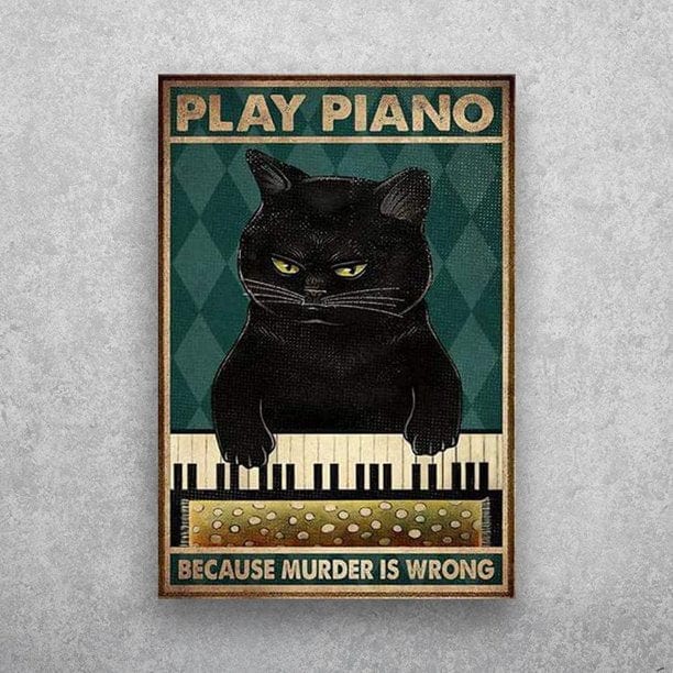 Póster, lienzo, Gato negro toca el piano porque matar está mal