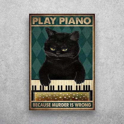 Póster, lienzo, Gato negro toca el piano porque matar está mal