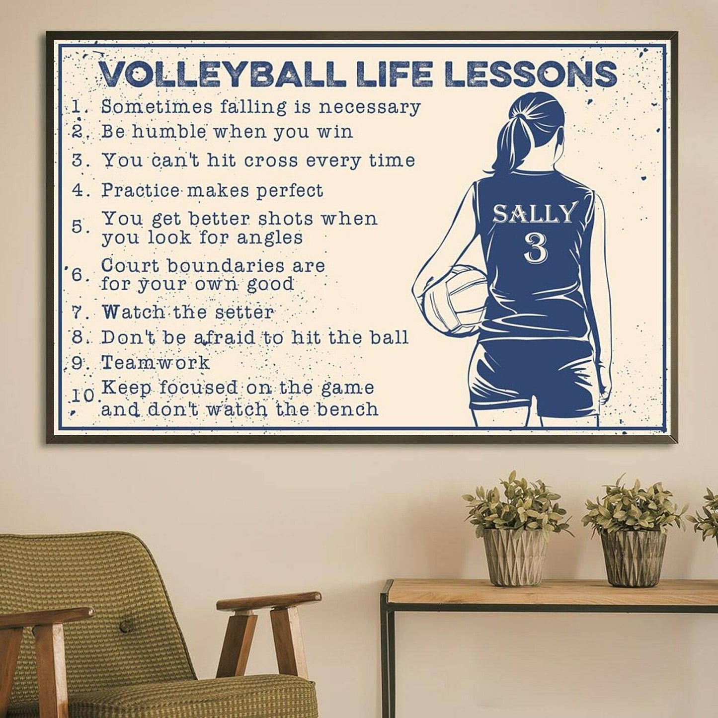 Póster personalizado de lecciones de vida sobre voleibol, lienzo