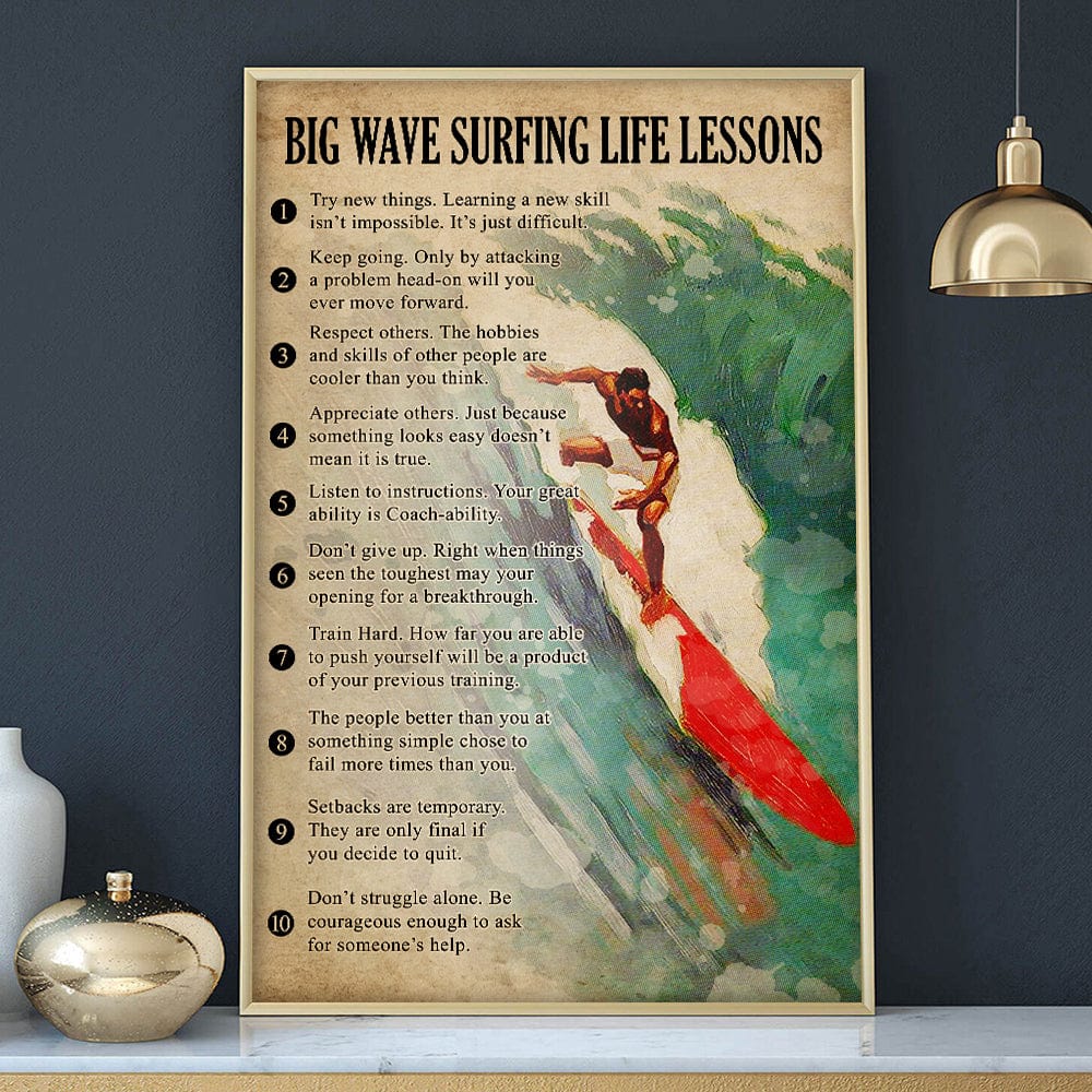 Big Wave Surfing Life Lessons Poster, Canvas