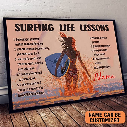 Póster personalizado de lecciones de vida sobre surf, lienzo
