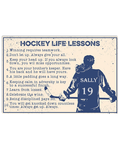 Póster personalizado de lecciones de vida de hockey para chicas de hockey, lienzo