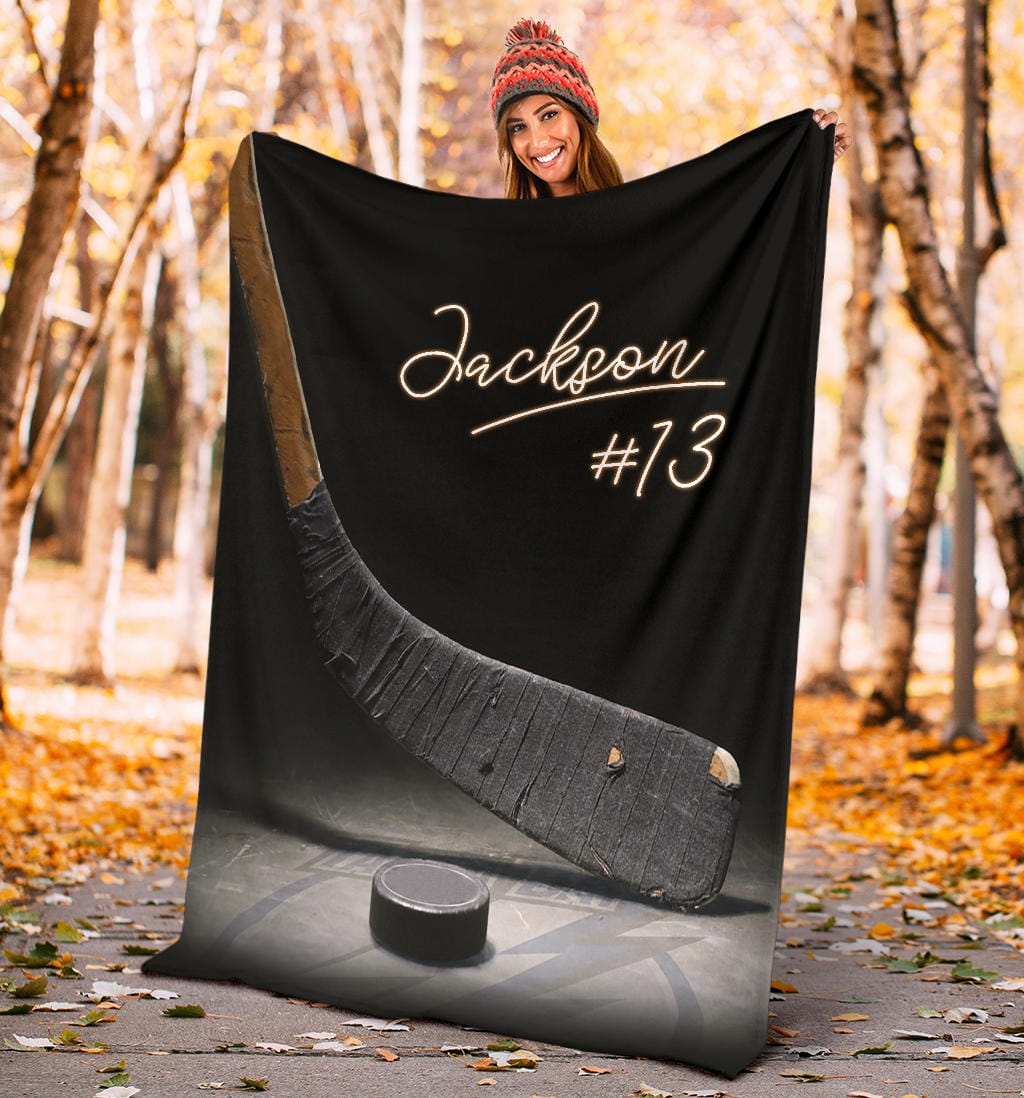 Manta de polar y sherpa personalizada con diseño de hockey