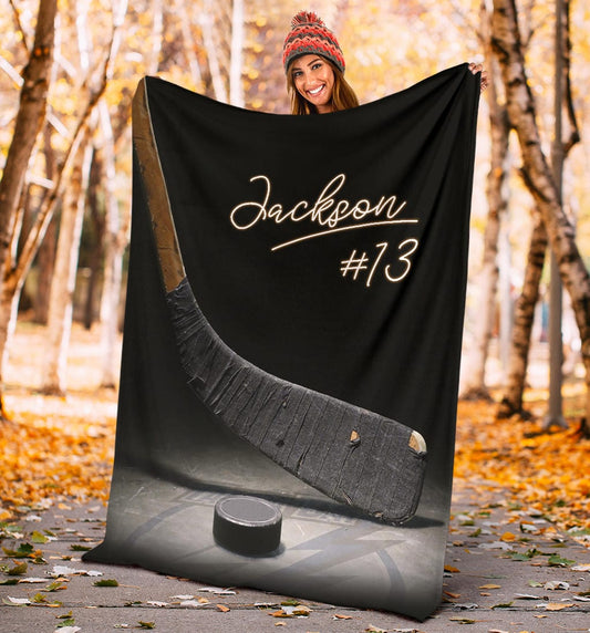Manta de polar y sherpa personalizada con diseño de hockey