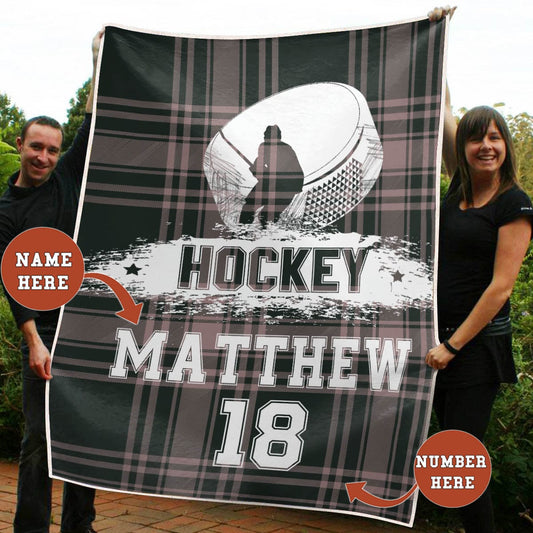 Manta de polar y sherpa personalizada con diseño de hockey