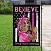 Believe, Pitbull, Breast Cancer Awareness American Flag, House & Garden Flag