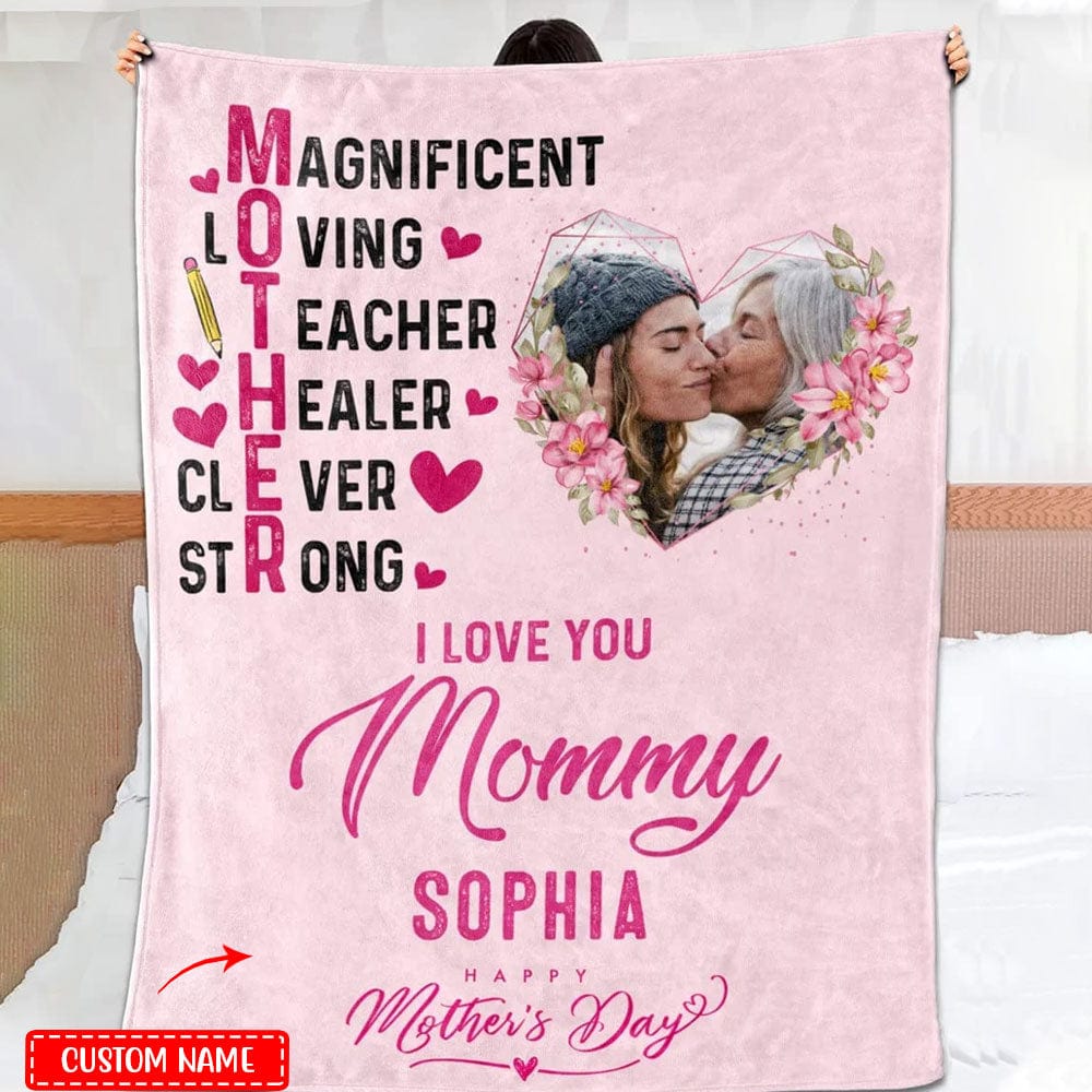 Personalized I Love You Mommy Fleece & Sherpa Blanket