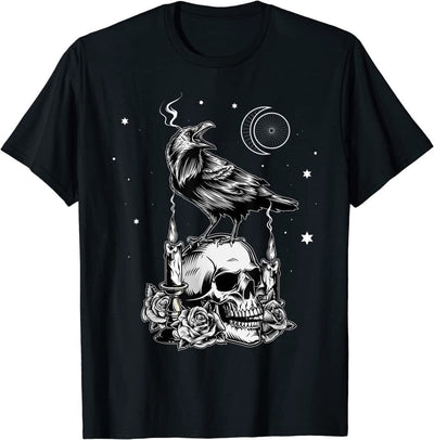 Black Crow Raven Skull Viking Norse Occult Gothic Shirt