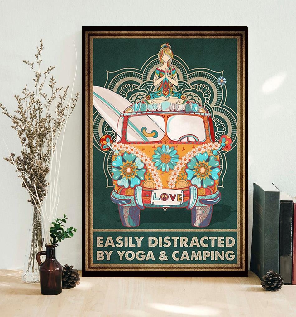 Easily Distracted By Yoga And Camping Hippie Poster, Canvas