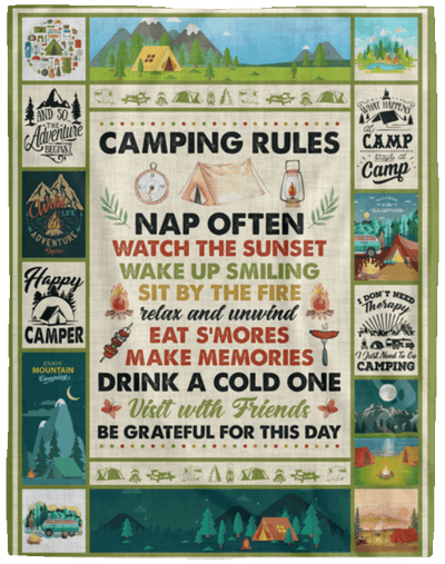 Camping Rules Nap Often Watch The Sunset Wake Up Smiling Fleece & Sherpa Blanket