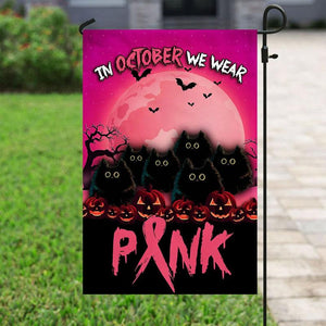 In October We Wear Pink, Halloween Breast Cancer Awareness Flag, House & Garden Flag