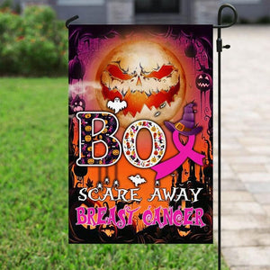 Scare Away, Halloween Pumpkin & Pink Ribbon, Breast Cancer Awareness Flag, House & Garden Flag