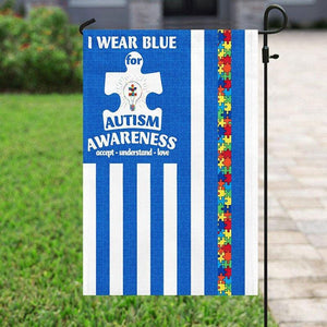 Me visto de azul para concientizar sobre el autismo, aceptar, comprender, amar, pieza de rompecabezas, bandera de aceptación del autismo, bandera para la casa y el jardín