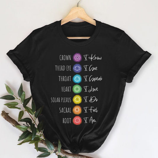 Camiseta con afirmaciones de los 7 chakras