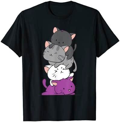 Camisetas LGBT con la bandera del orgullo asexual y gatitos kawaii
