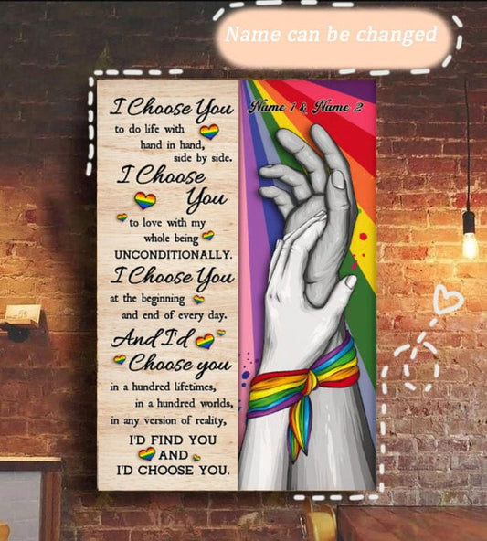 Póster personalizado de pareja LGBT "Te elijo" en lienzo