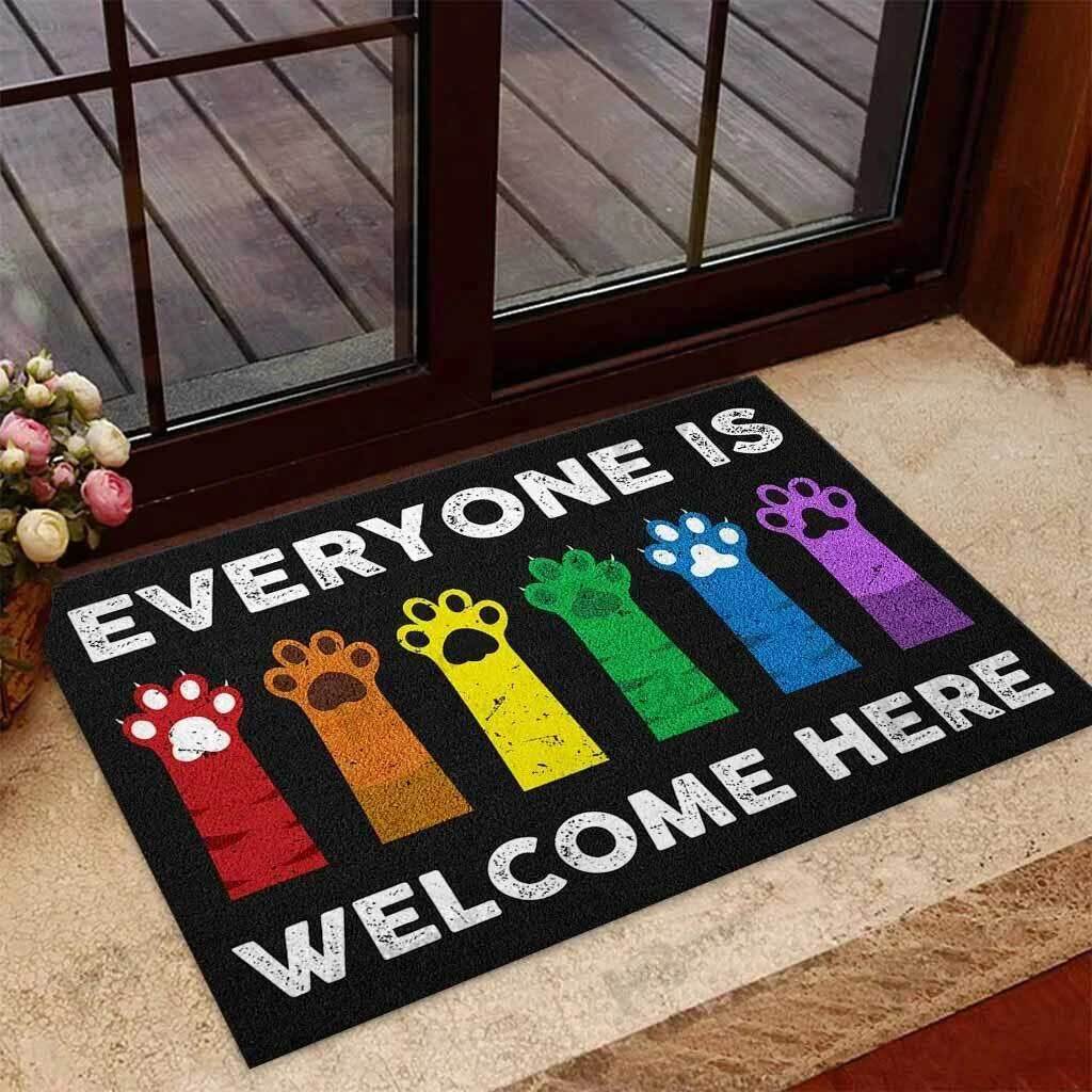 Everyone Is Welcome Here Rainbow Color LGBT Pride Doormat