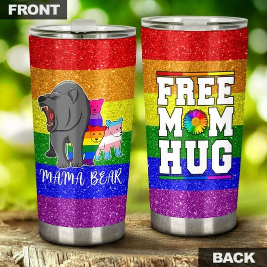 Vaso con abrazos para mamás LGBT con texto en inglés "Mamá oso"