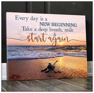 Every Day Is A New Beginning Sea Turtle Sunse Poster, Canvas