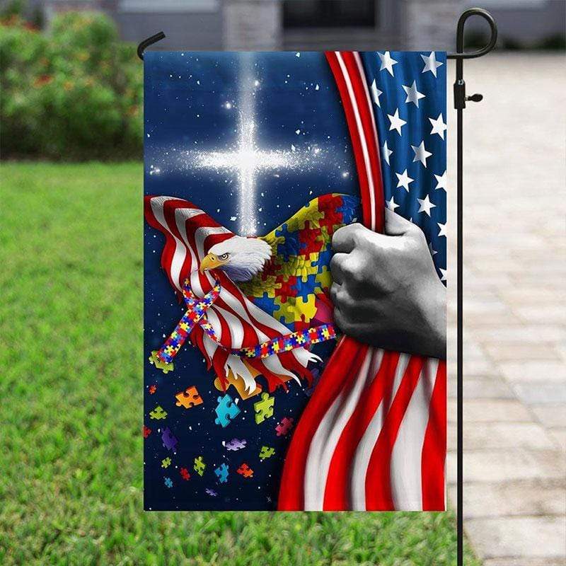 Autism American Awareness House & Garden Flag, Puzzle Piece Eagle