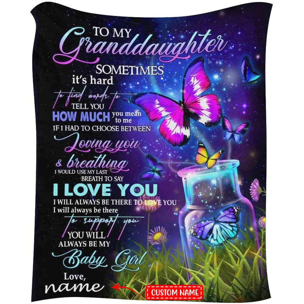 To My Granddaughter I Love You Butterfly Fleece & Sherpa Blanket