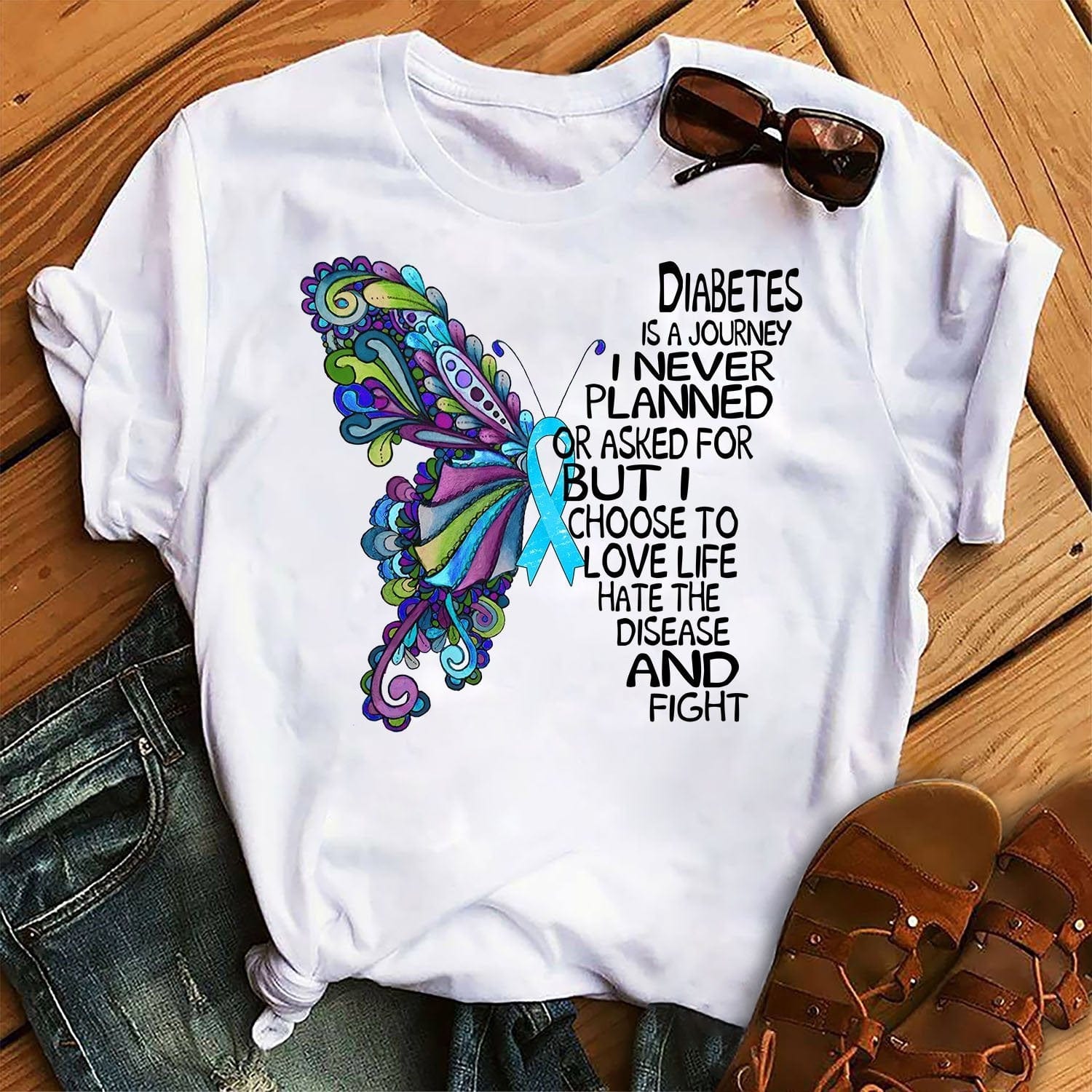 Diabetes Is A Journey I Never Planned Or Asked For Butterfly Diabetes Awareness Shirt