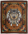 Wolf Native American Fleece & Sherpa Blanket