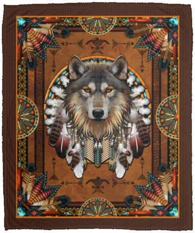 Wolf Native American Fleece & Sherpa Blanket
