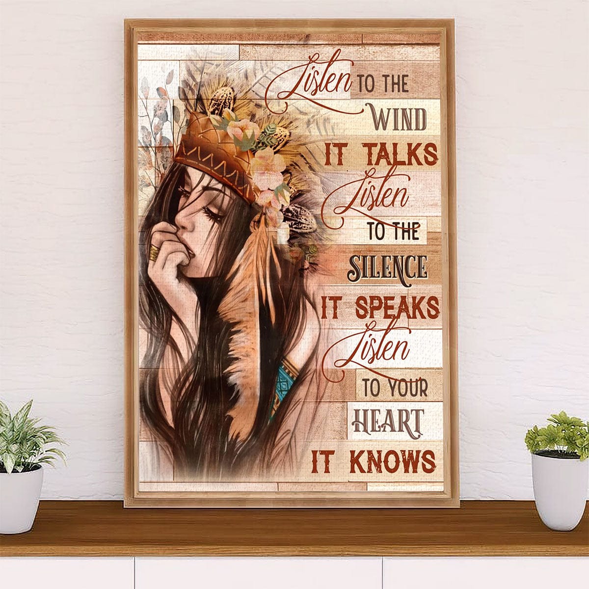 Póster de nativos americanos "Escucha al viento que habla", lienzo