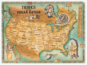 Póster, lienzo, mapa de tribus de la nación india de los nativos americanos