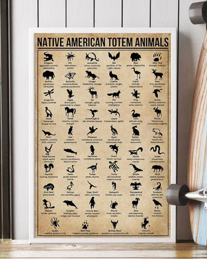 Native American Totem Animals Symbols Knowledge Poster, Canvas