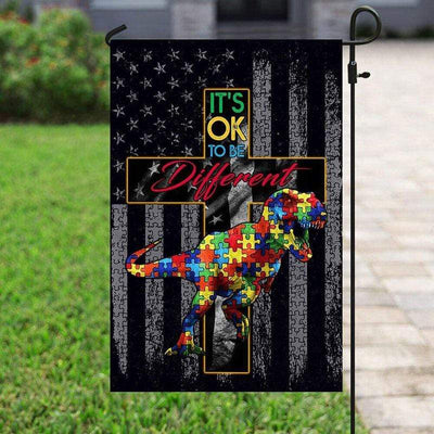 It's Ok To Be Different With Dinosaur, Autism Awareness Flag, House & Garden Flag