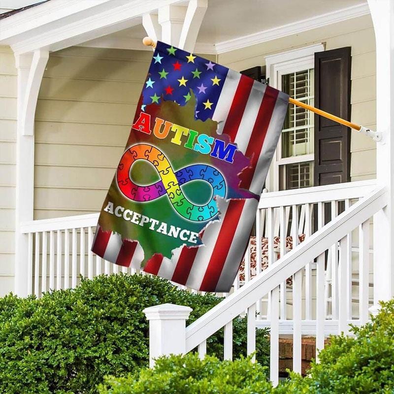 Autism Acceptance Pride American Awareness House & Garden Flag, Puzzle Piece Infinity