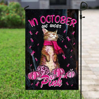 In October We Wear Pink, Ribbon Cat, Breast Cancer Awareness Flag, House & Garden Flag