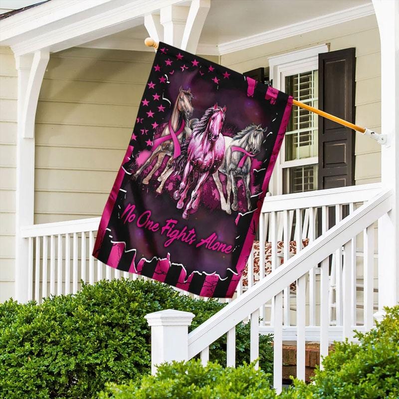 No One Fights Alone, Pink Ribbon Horse, Breast Cancer Awareness Flag, House & Garden Flag