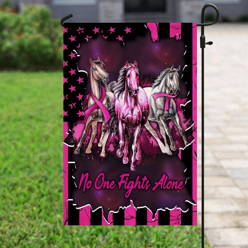 No One Fights Alone, Pink Ribbon Horse, Breast Cancer Awareness Flag, House & Garden Flag