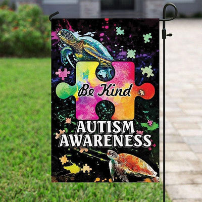 Be Kind, Puzzle Piece Turtle, Autism Awareness Flag, House & Garden Flag