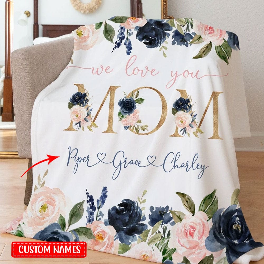 Personalized We Love You MOM Fleece & Sherpa Blanket