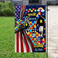 Autism Flag, You'll Never Walk Alone With Puzzle Piece Mother, Father And Son, House & Garden Flag
