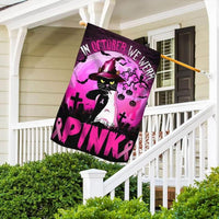 In October We Wear Pink, Halloween Cat Ribbon, Breast Cancer Awareness Flags, House & Garden Flag