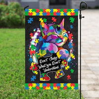 Don't Judge What You Don't Understand, Puzzle Piece Cat, Autism Awareness Flag, House & Garden Flag