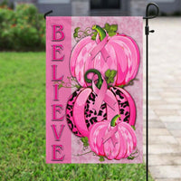 Believe, Pink Ribbon And Pumpkin, Breast Cancer Awareness Flag, House & Garden Flag