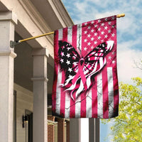Pink Ribbon Butterfly, Breast Cancer Awareness American Flag, House & Garden Flag