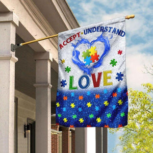 Bandera para casa y jardín de concienciación sobre la aceptación del autismo, pieza de rompecabezas en forma de corazón