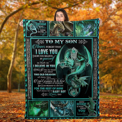 To My Son Never Forget That I Love You Dragon Fleece & Sherpa Blanket