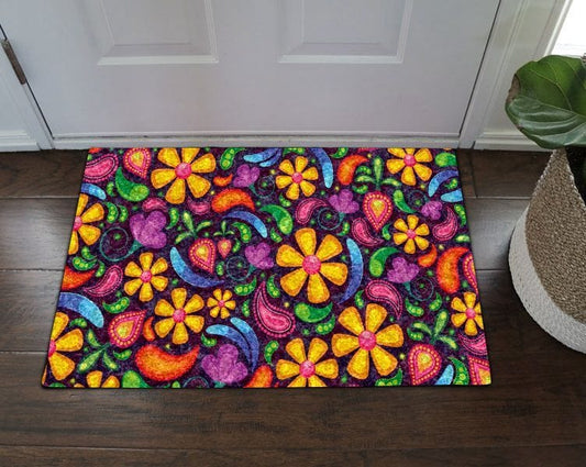 Hippie Colorful Floral  Hippie Doormat