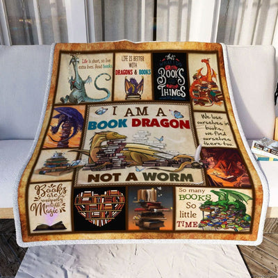 I Am A Book Dragon Not A Worm Dragon Fleece & Sherpa Blanket