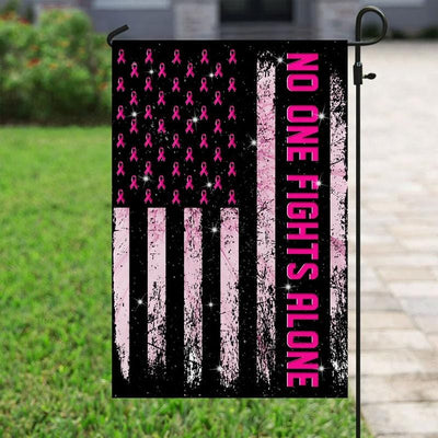 No One Fights Alone, Pink Ribbon, Breast Cancer Awareness American Flag, House & Garden Flag