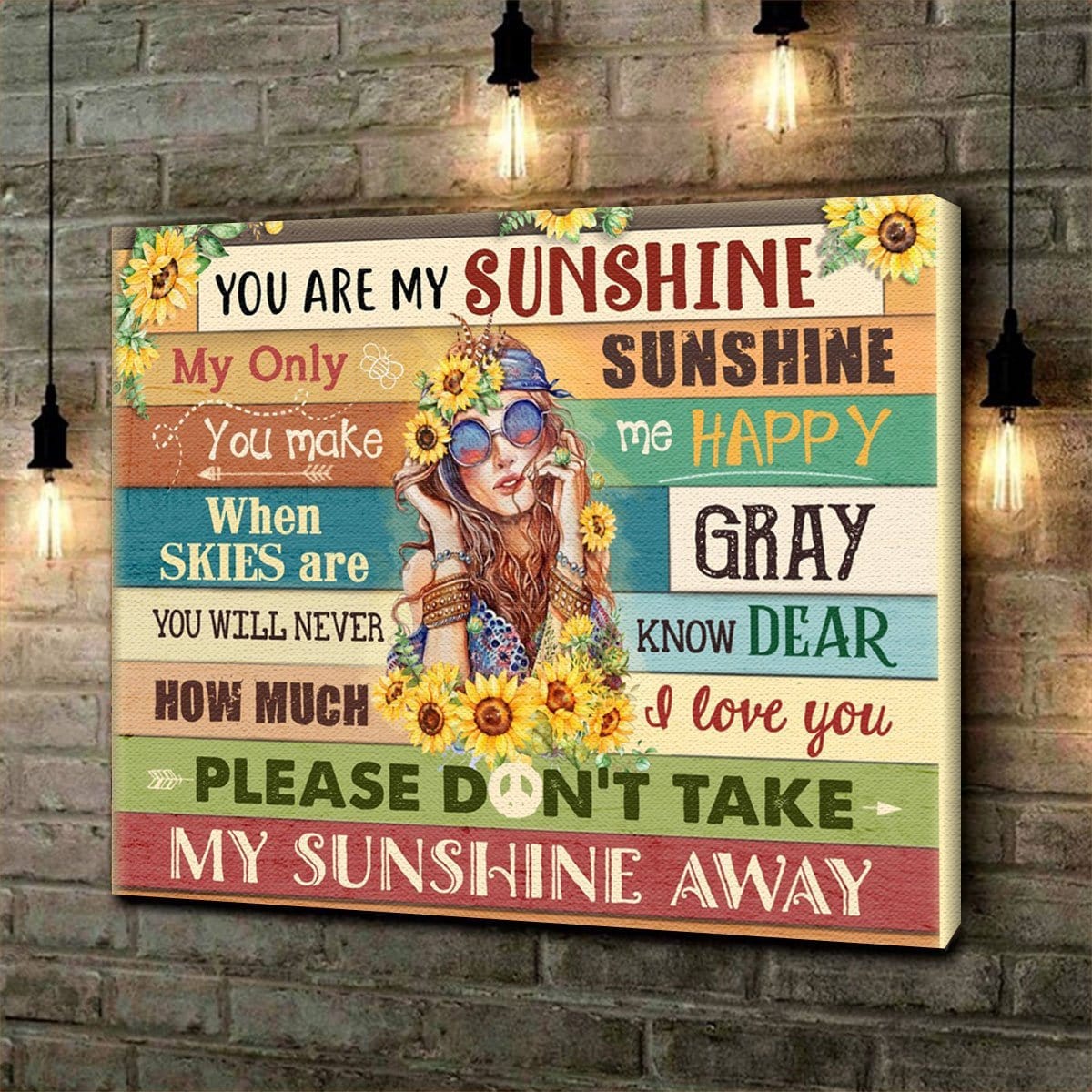 Póster hippie de chica hippie "Eres mi sol", lienzo